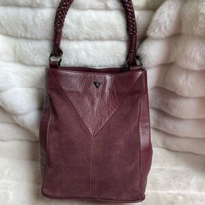 Sam Edelman Burgundy suede and pebble leather bucket style shoulder bag
